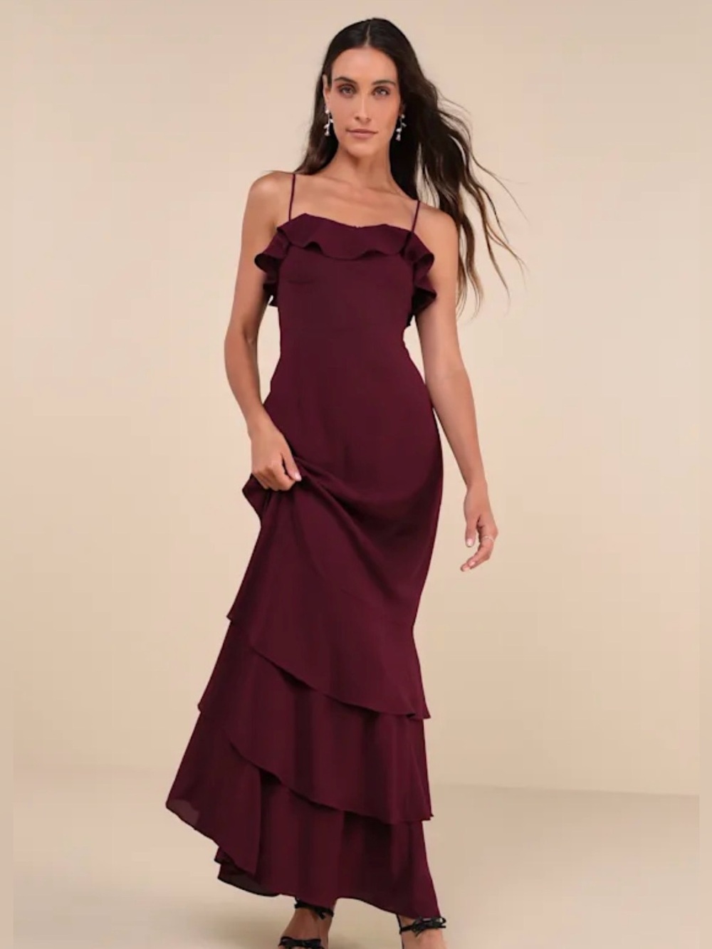 Lulus Lively Evenings Plum Purple Sleeveless Tiered Maxi Dress